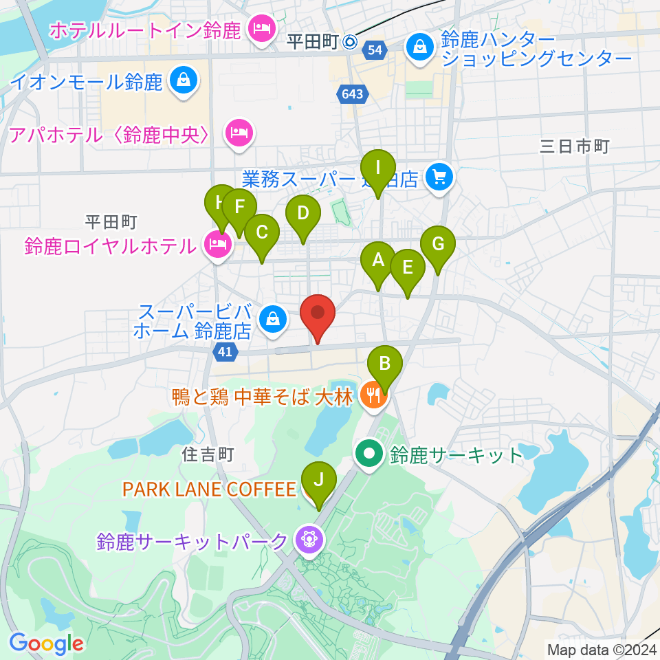 鈴鹿 VOICE HALL周辺のカフェ一覧地図