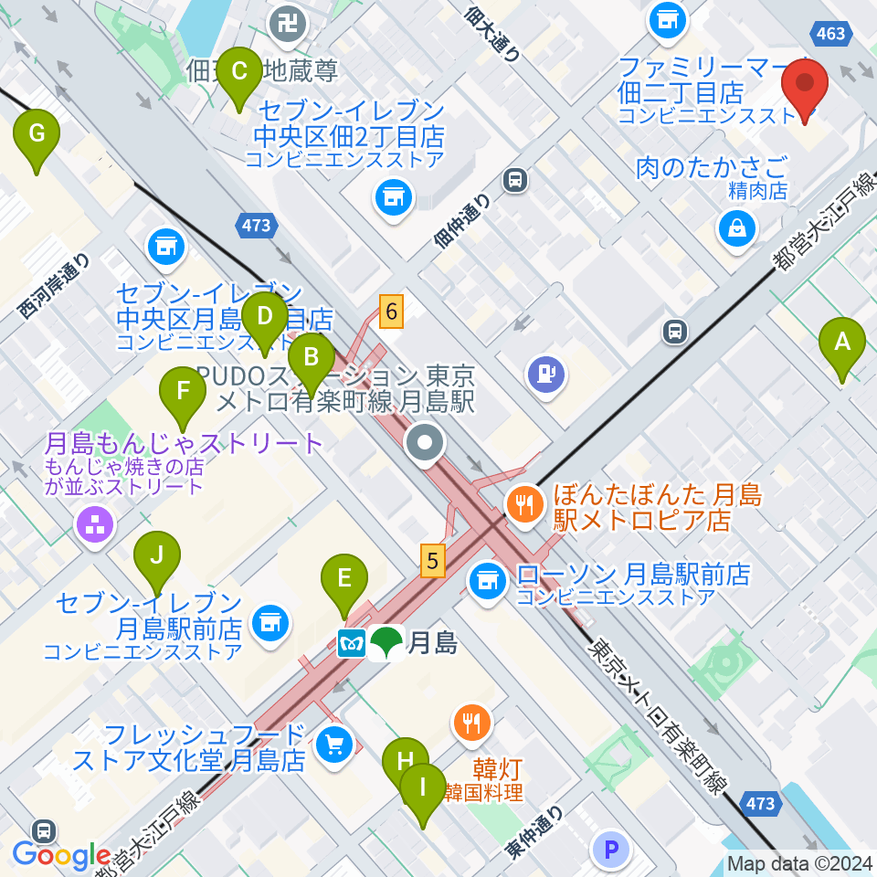 月島ピアノ＆リトミック周辺のカフェ一覧地図