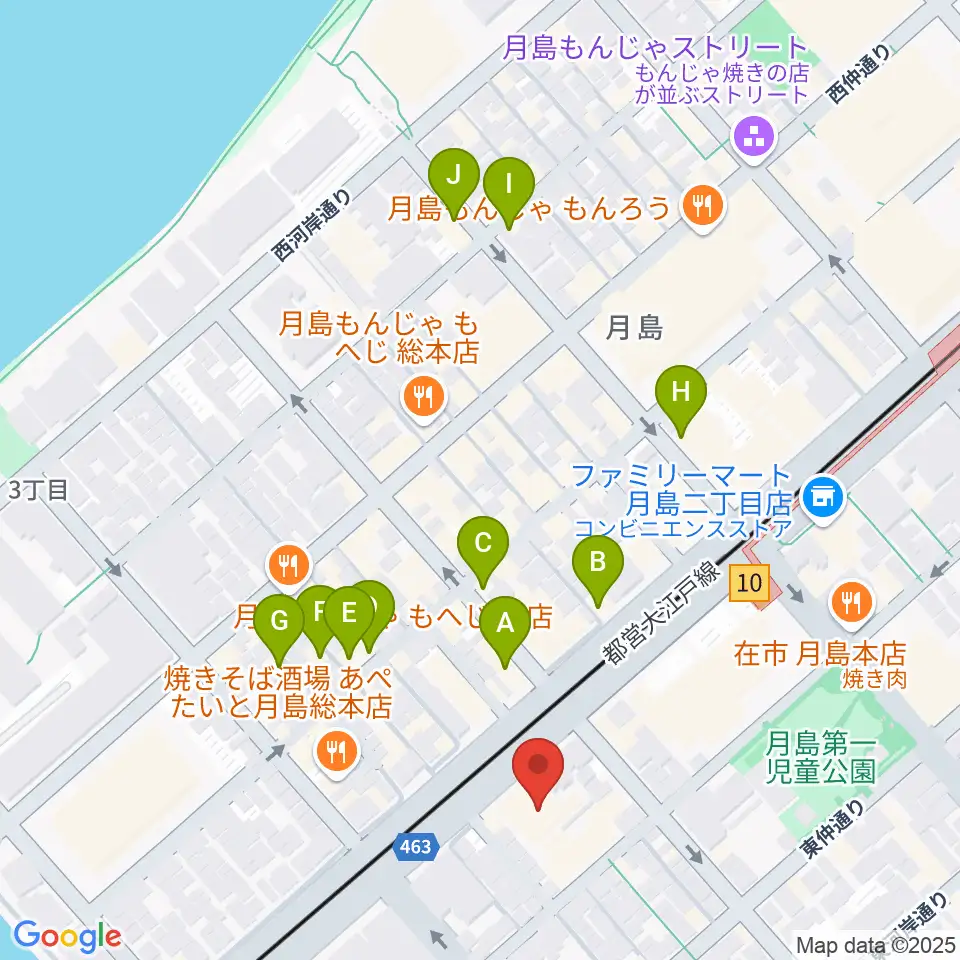 月島リトミックダンススタジオG&S周辺のカフェ一覧地図