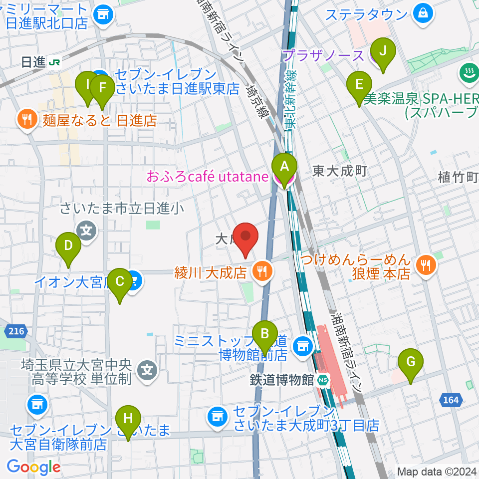 リトミックランドさいたま教室周辺のカフェ一覧地図