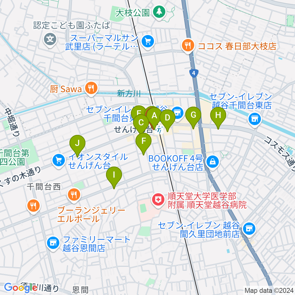 リトミックランドせんげん台教室周辺のカフェ一覧地図