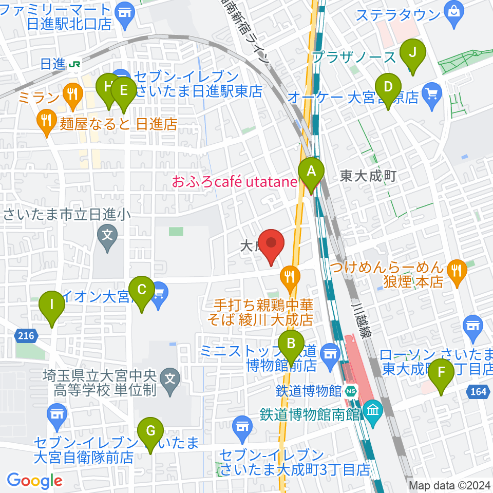 ユニオン楽器ピアノパワーセンターさいたま店周辺のカフェ一覧地図