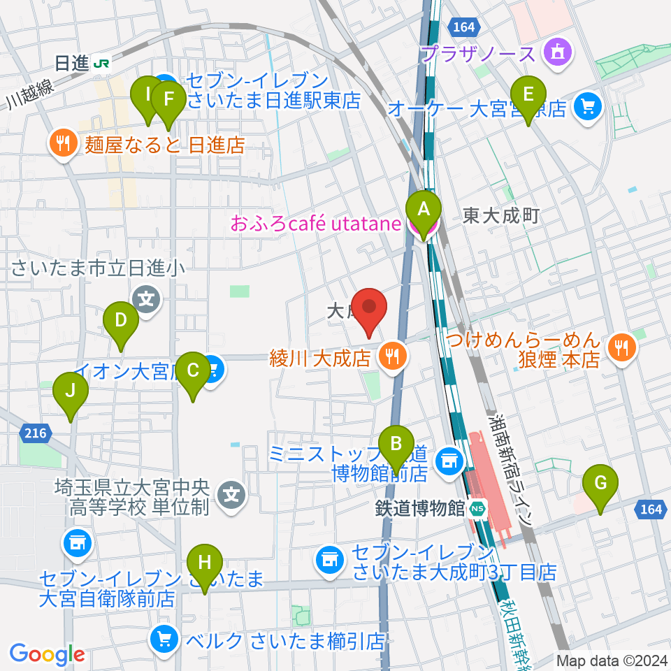 ユニオン楽器ピアノパワーセンターさいたま店周辺のカフェ一覧地図