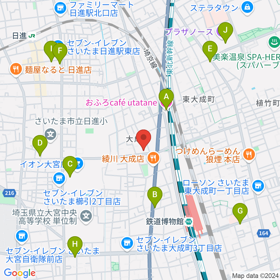 ユニオン楽器ピアノパワーセンターさいたま店周辺のカフェ一覧地図