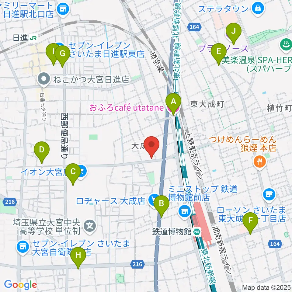 ユニオン楽器ピアノパワーセンターさいたま店周辺のカフェ一覧地図