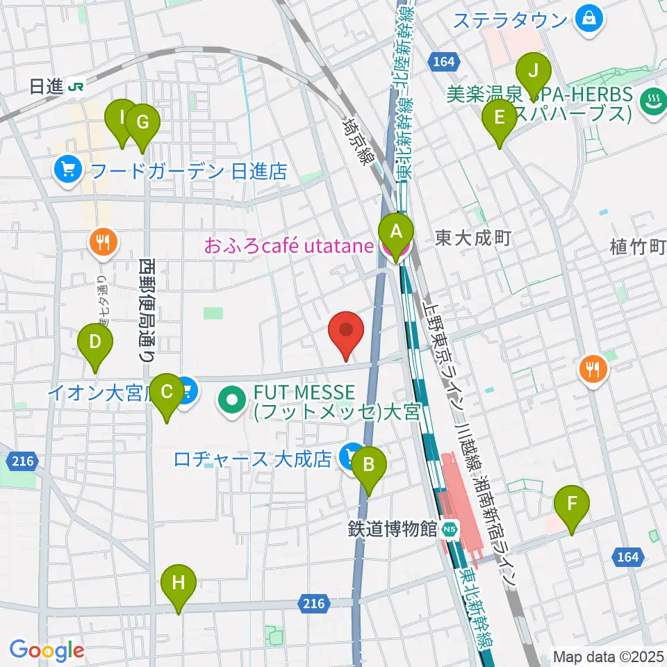 ユニオン楽器ピアノパワーセンターさいたま店周辺のカフェ一覧地図