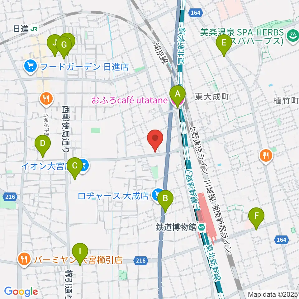 ユニオン楽器ピアノパワーセンターさいたま店周辺のカフェ一覧地図