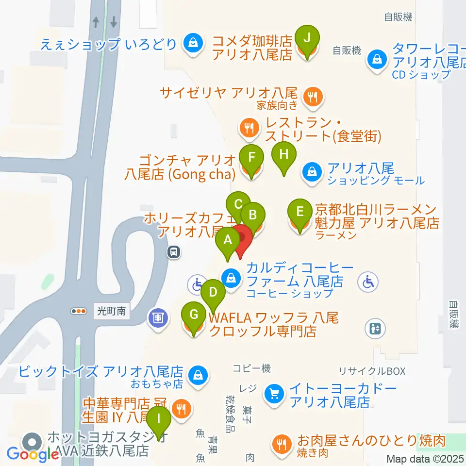小阪楽器店 アリオ八尾店周辺のカフェ一覧地図
