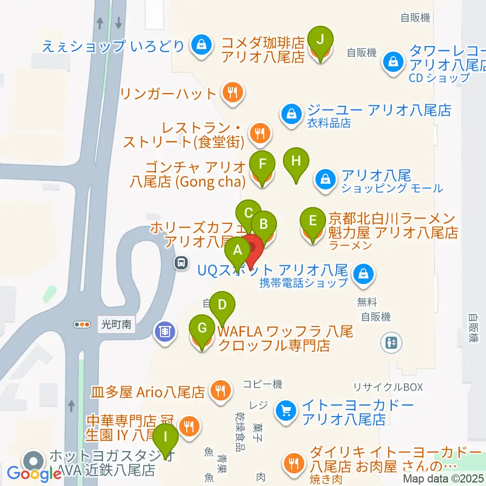小阪楽器店 アリオ八尾店周辺のカフェ一覧地図