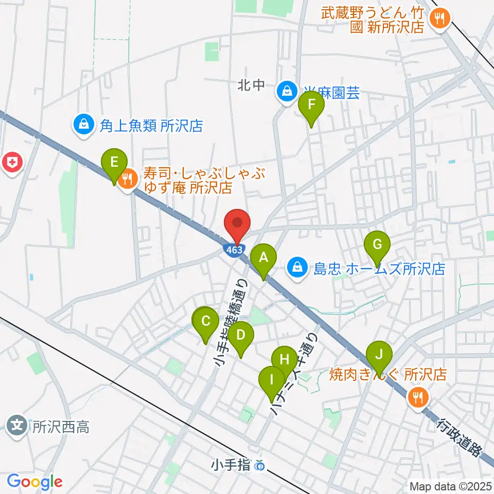 ピアノパワーセンター所沢店周辺のカフェ一覧地図