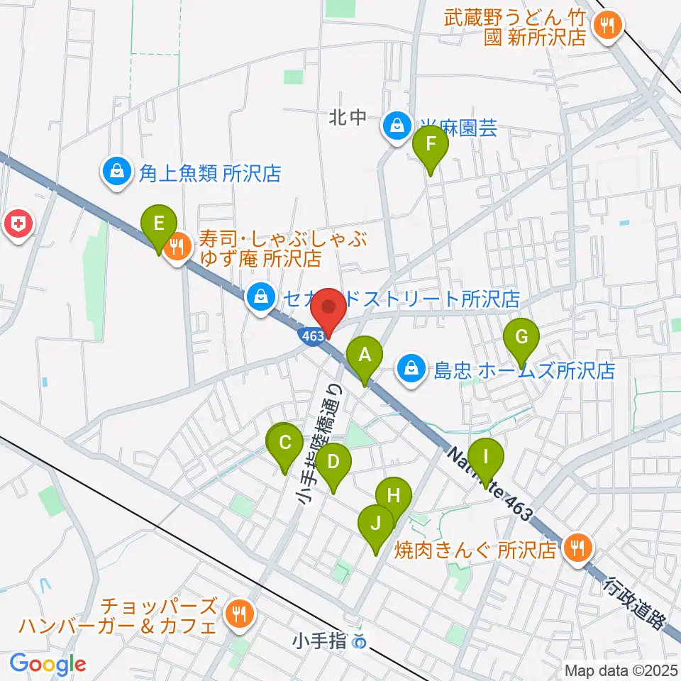ピアノパワーセンター所沢店周辺のカフェ一覧地図