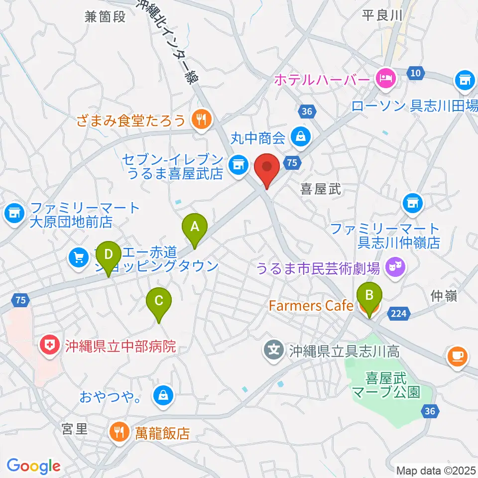 池武当新垣三線店周辺のカフェ一覧地図