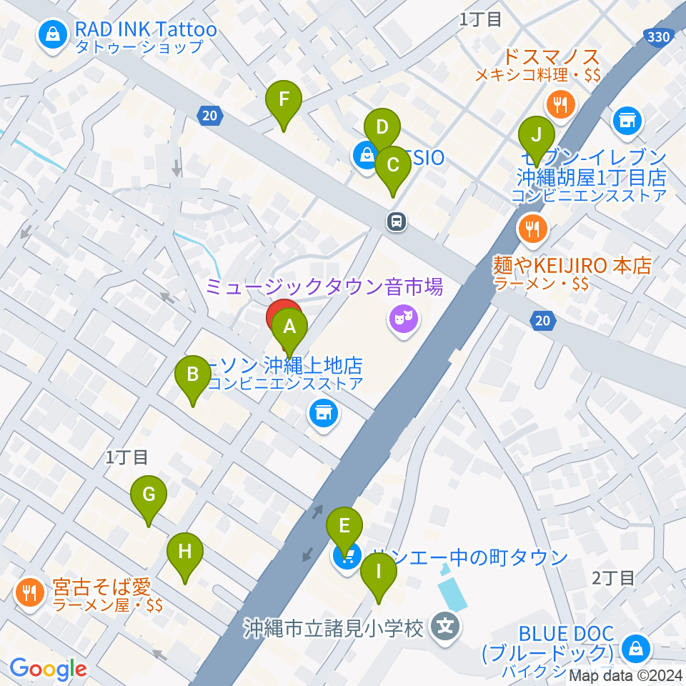 OTORAKU コザ劇場周辺のカフェ一覧地図