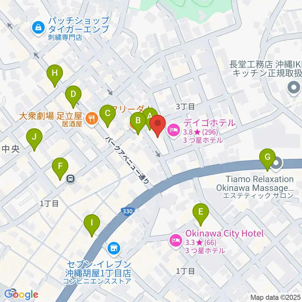 照屋林助三線店周辺のカフェ一覧地図