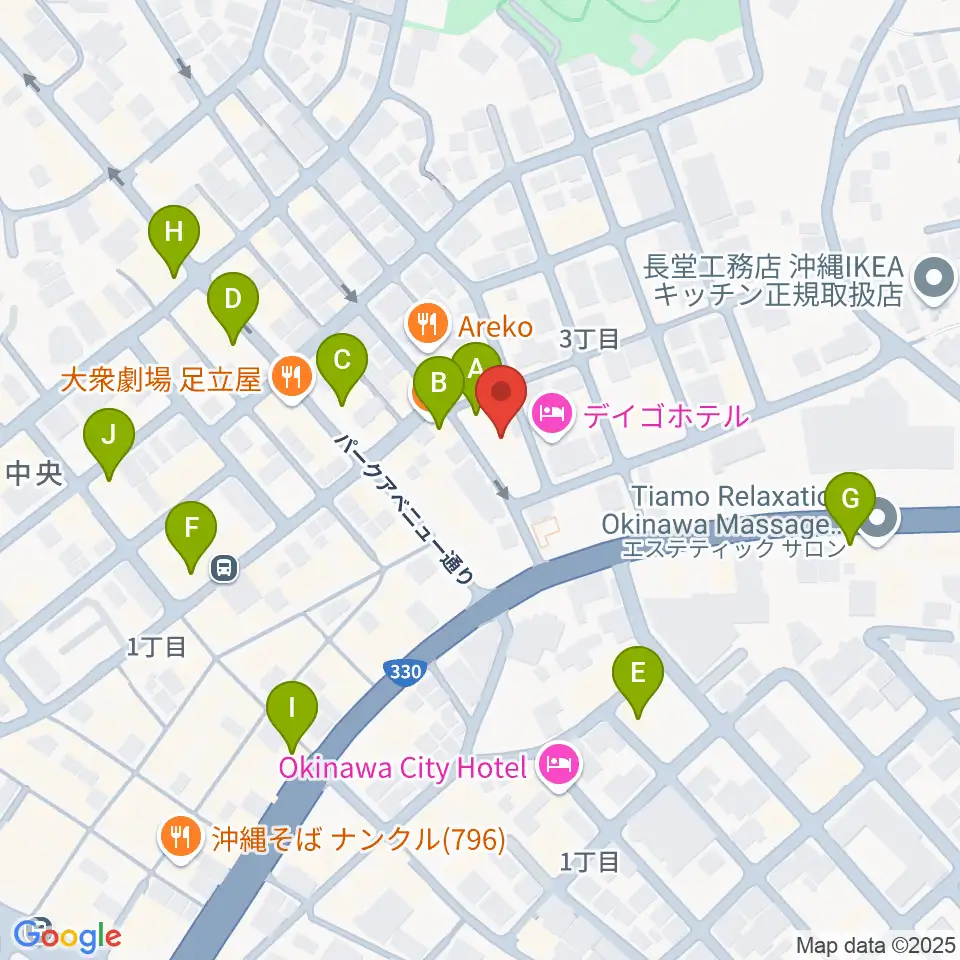 照屋林助三線店周辺のカフェ一覧地図