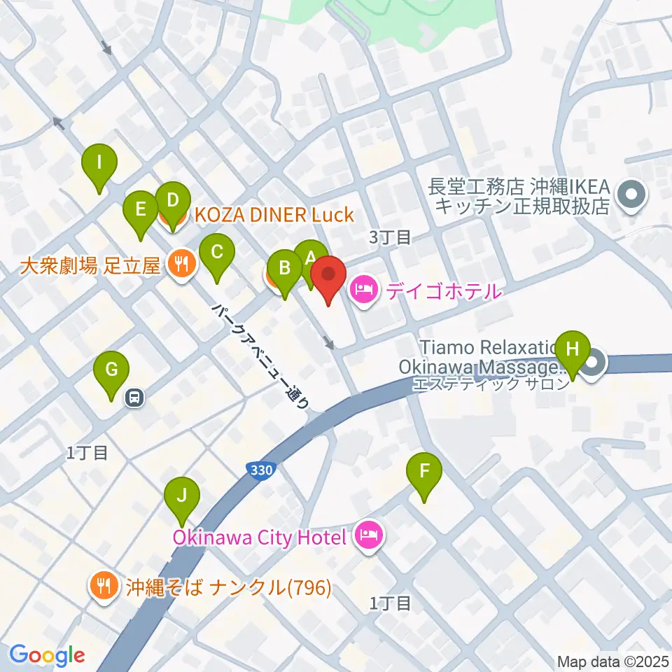 照屋林助三線店周辺のカフェ一覧地図