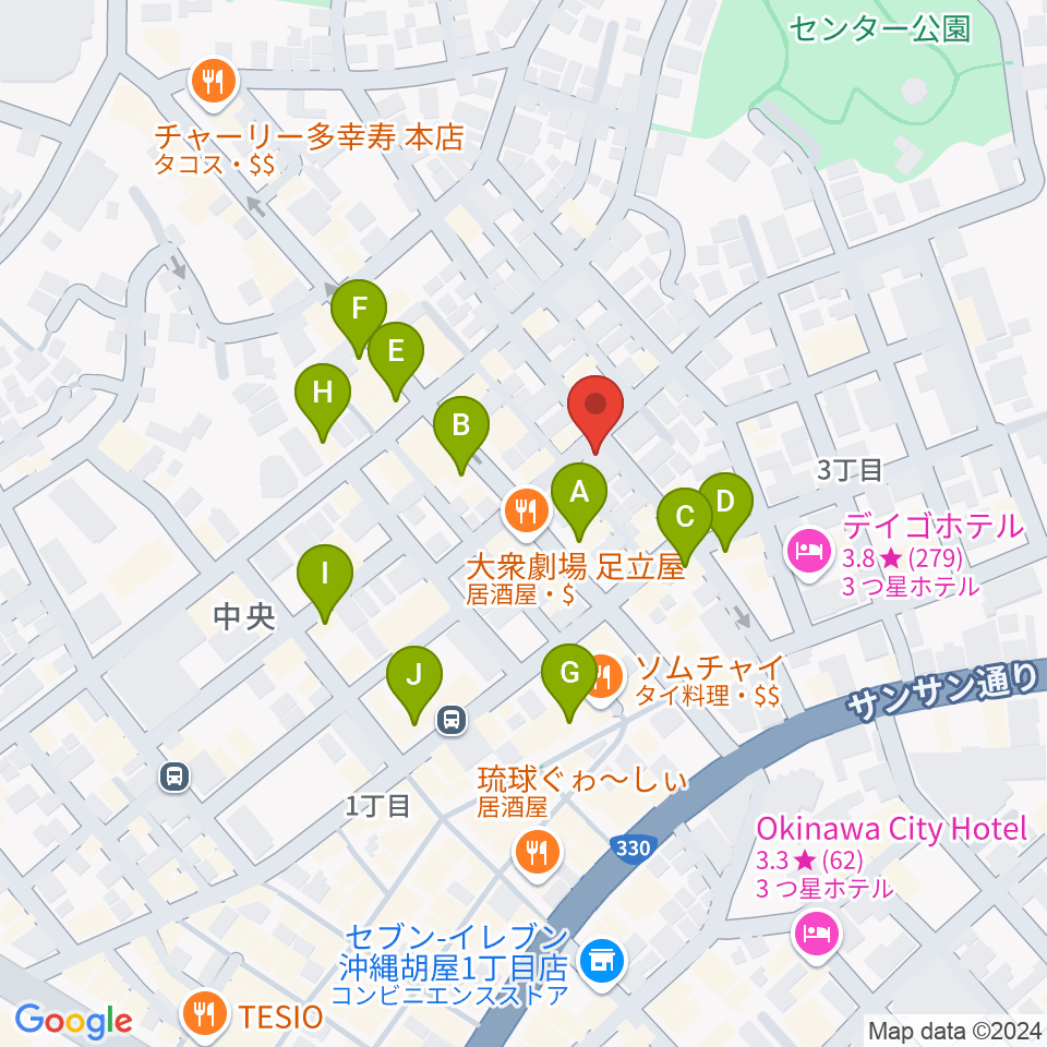 知名御多出横（知名オーディオ）周辺のカフェ一覧地図