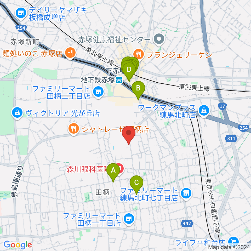 吉田音楽教室周辺のカフェ一覧地図