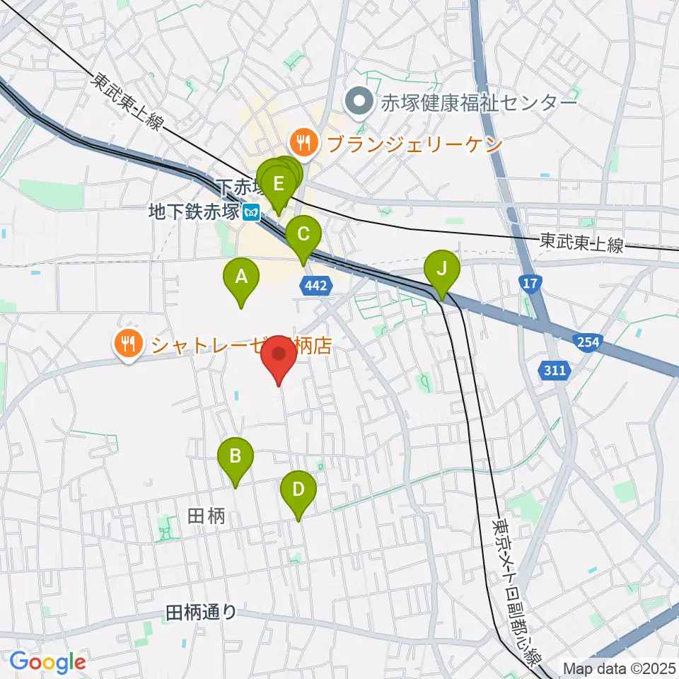 吉田音楽教室周辺のカフェ一覧地図