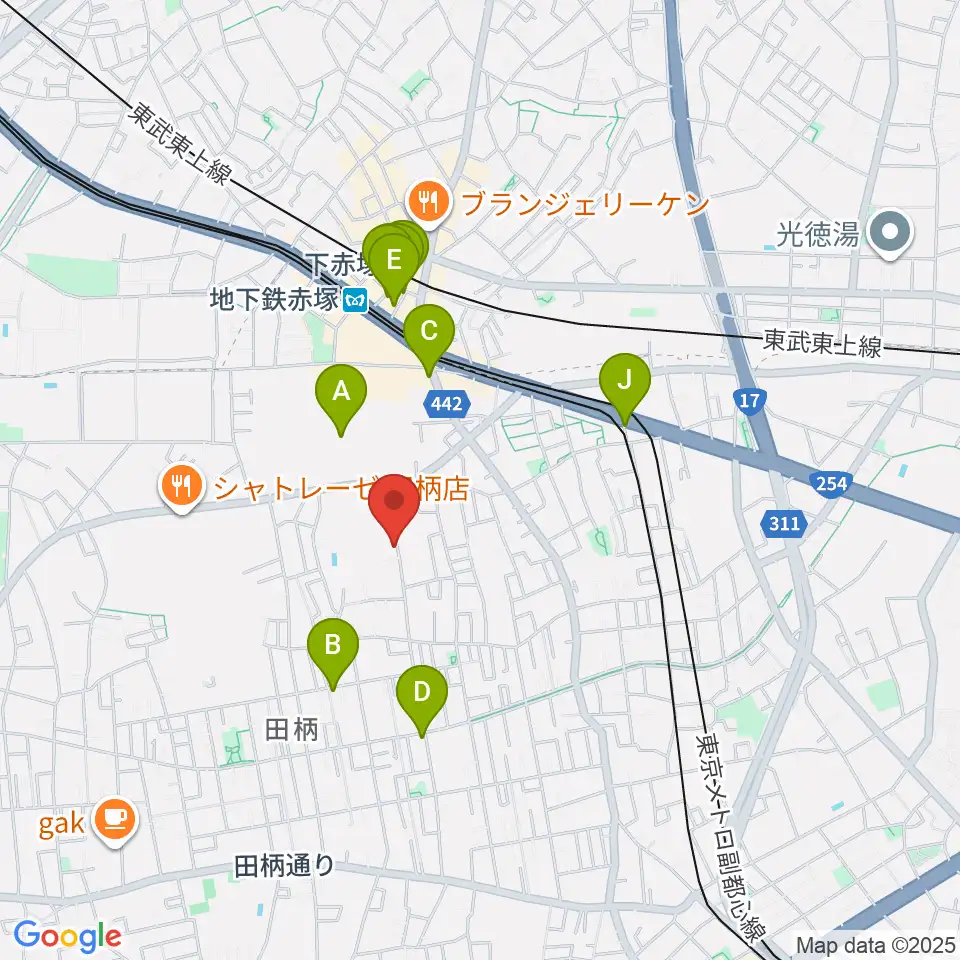 吉田音楽教室周辺のカフェ一覧地図
