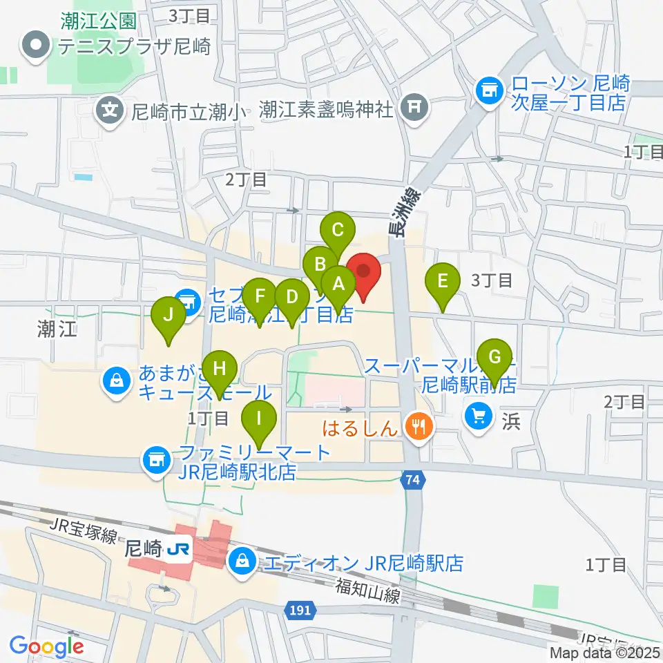 アール・エイチ・ワイ音楽教室 JR尼崎駅前教室周辺のカフェ一覧地図