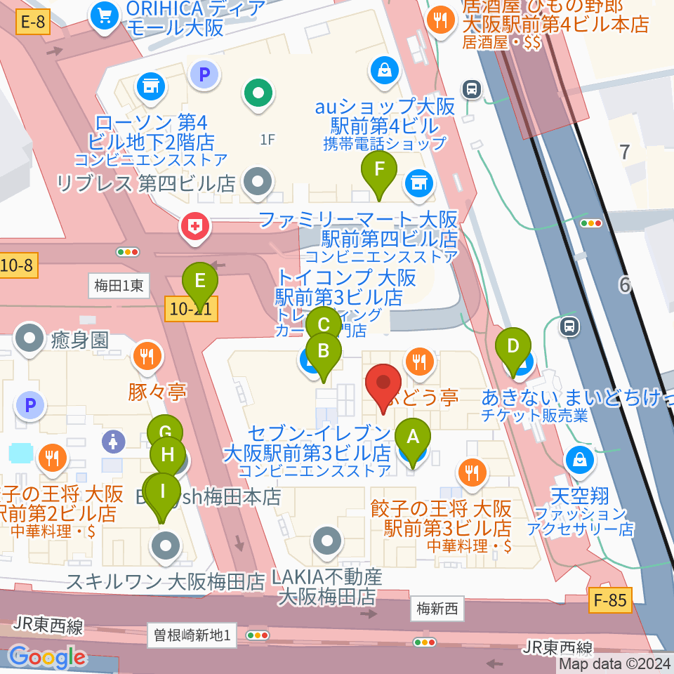 アール・エイチ・ワイ梅田周辺のカフェ一覧地図