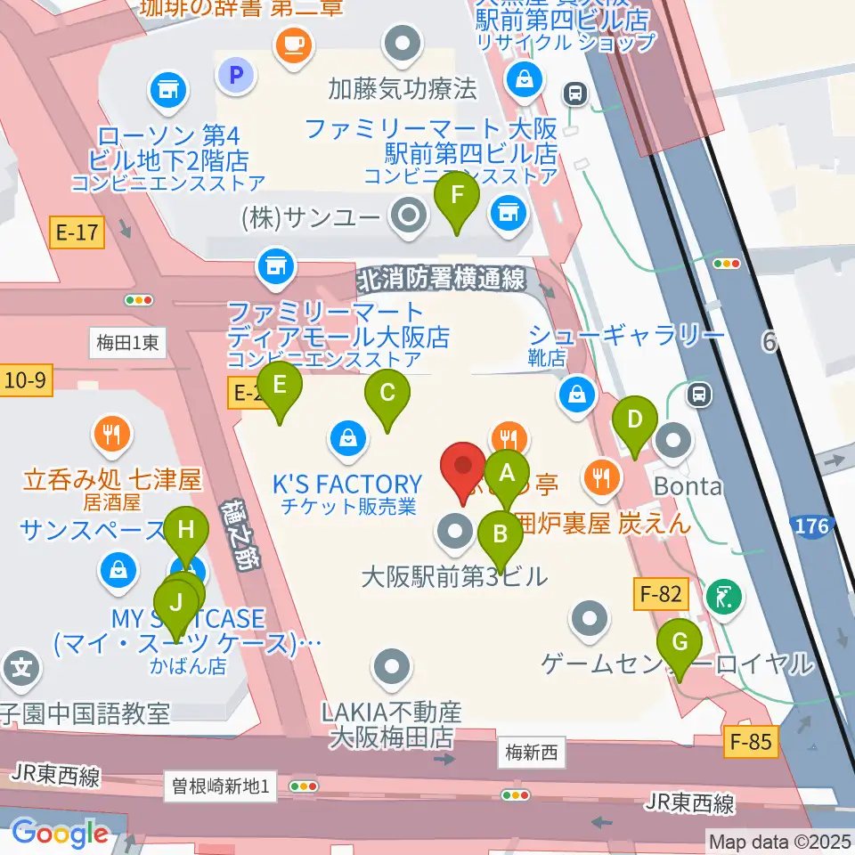 アール・エイチ・ワイ梅田周辺のカフェ一覧地図
