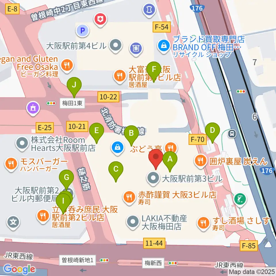 アール・エイチ・ワイ梅田周辺のカフェ一覧地図