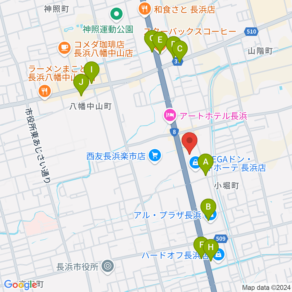 奏音（かのん）長浜教室周辺のカフェ一覧地図