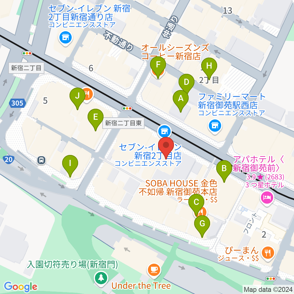 御苑サウンド周辺のカフェ一覧地図