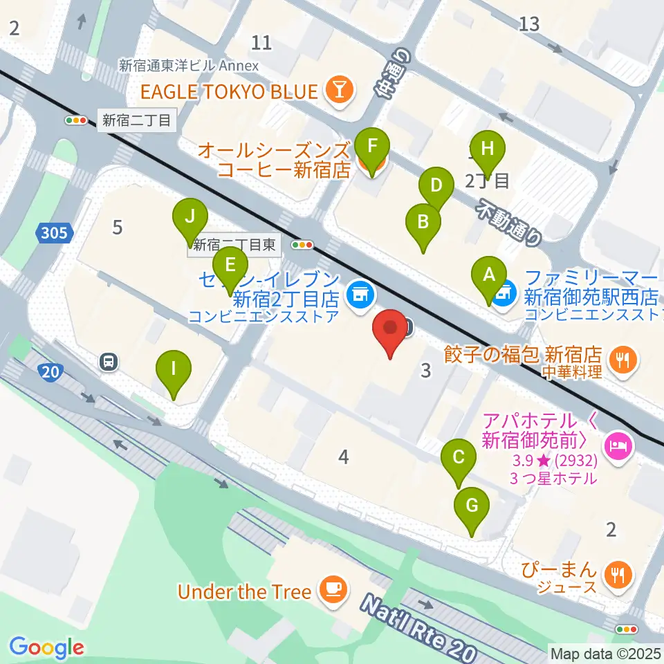 御苑サウンド周辺のカフェ一覧地図