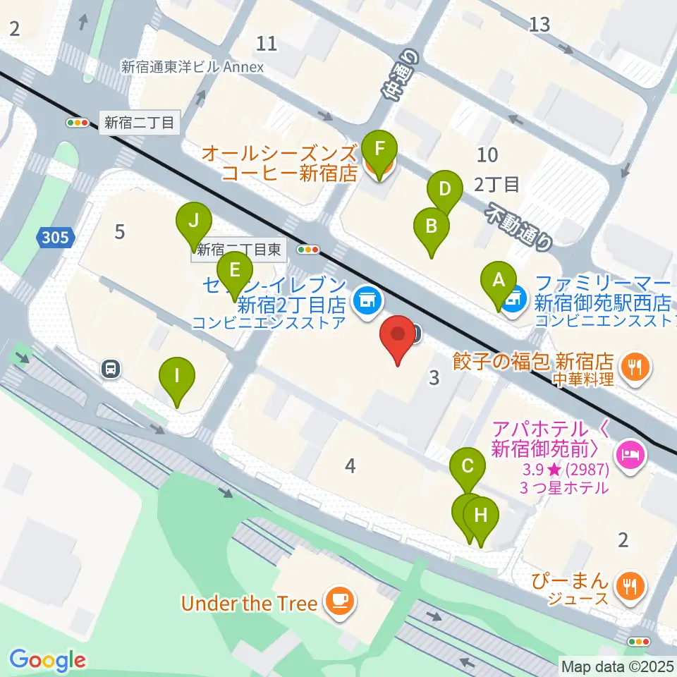 御苑サウンド周辺のカフェ一覧地図