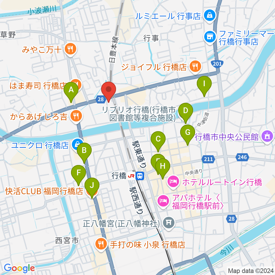 ソアラ楽器周辺のカフェ一覧地図