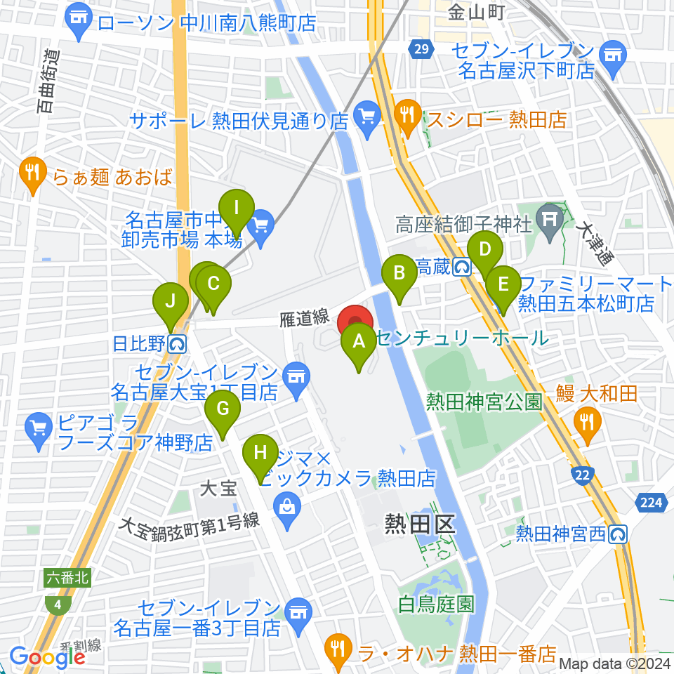 名古屋国際会議場センチュリーホール周辺のカフェ一覧地図