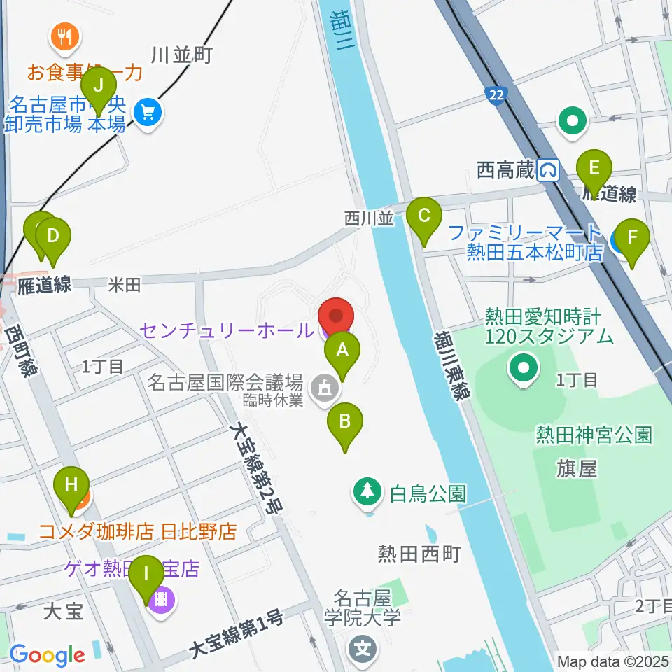 名古屋国際会議場センチュリーホール周辺のカフェ一覧地図