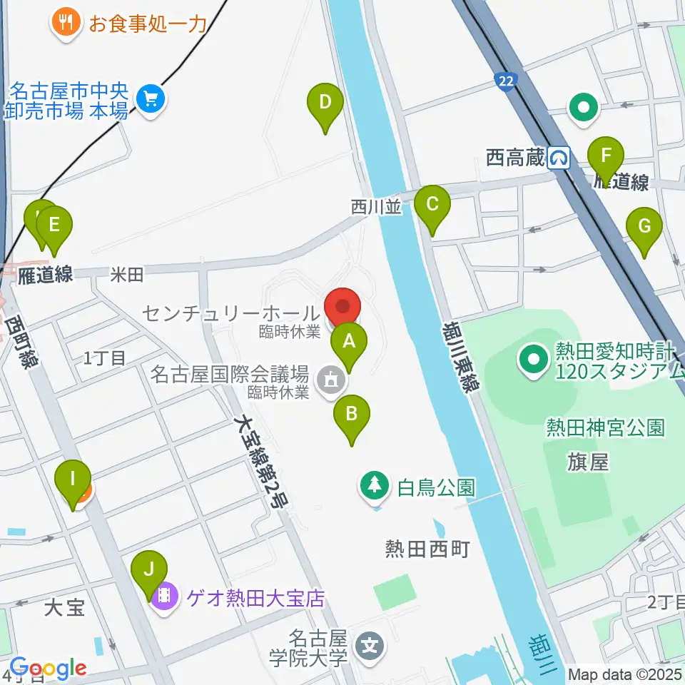 名古屋国際会議場センチュリーホール周辺のカフェ一覧地図