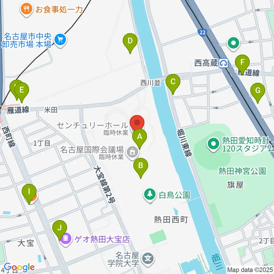 名古屋国際会議場センチュリーホール周辺のカフェ一覧地図