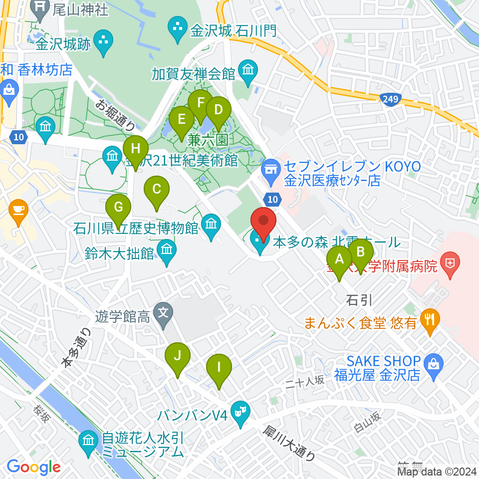 本多の森北電ホール周辺のカフェ一覧地図