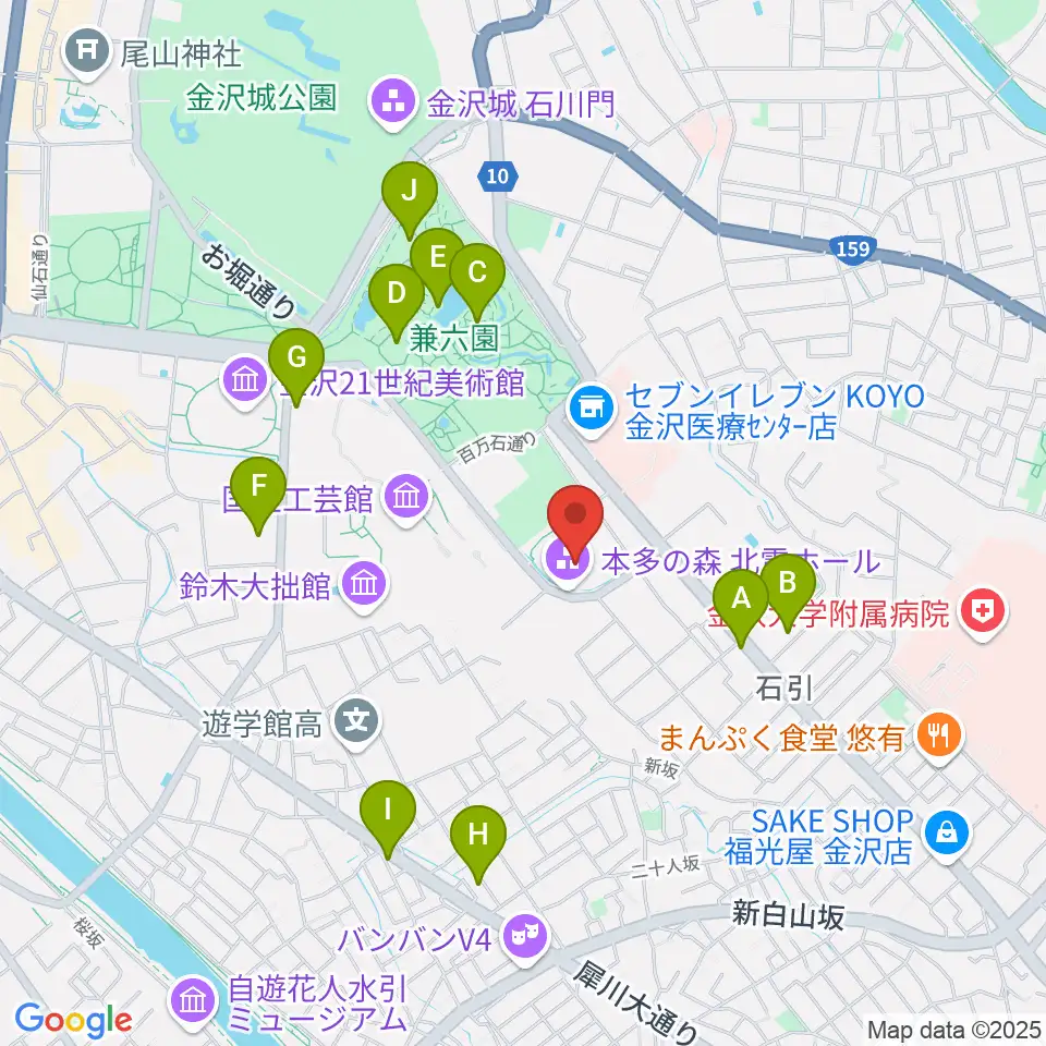 本多の森北電ホール周辺のカフェ一覧地図
