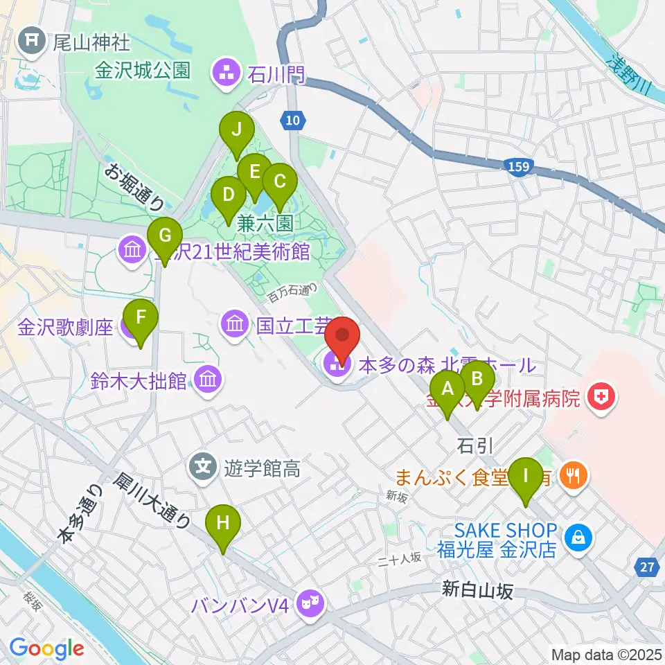 本多の森北電ホール周辺のカフェ一覧地図