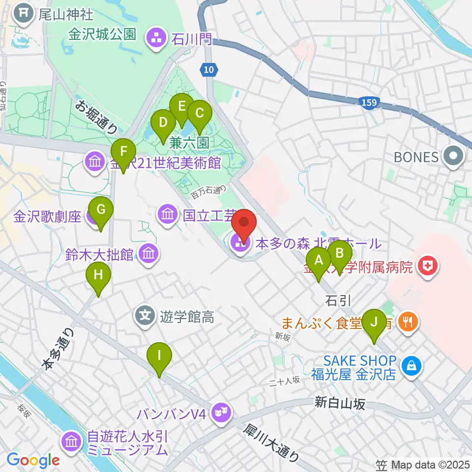 本多の森北電ホール周辺のカフェ一覧地図