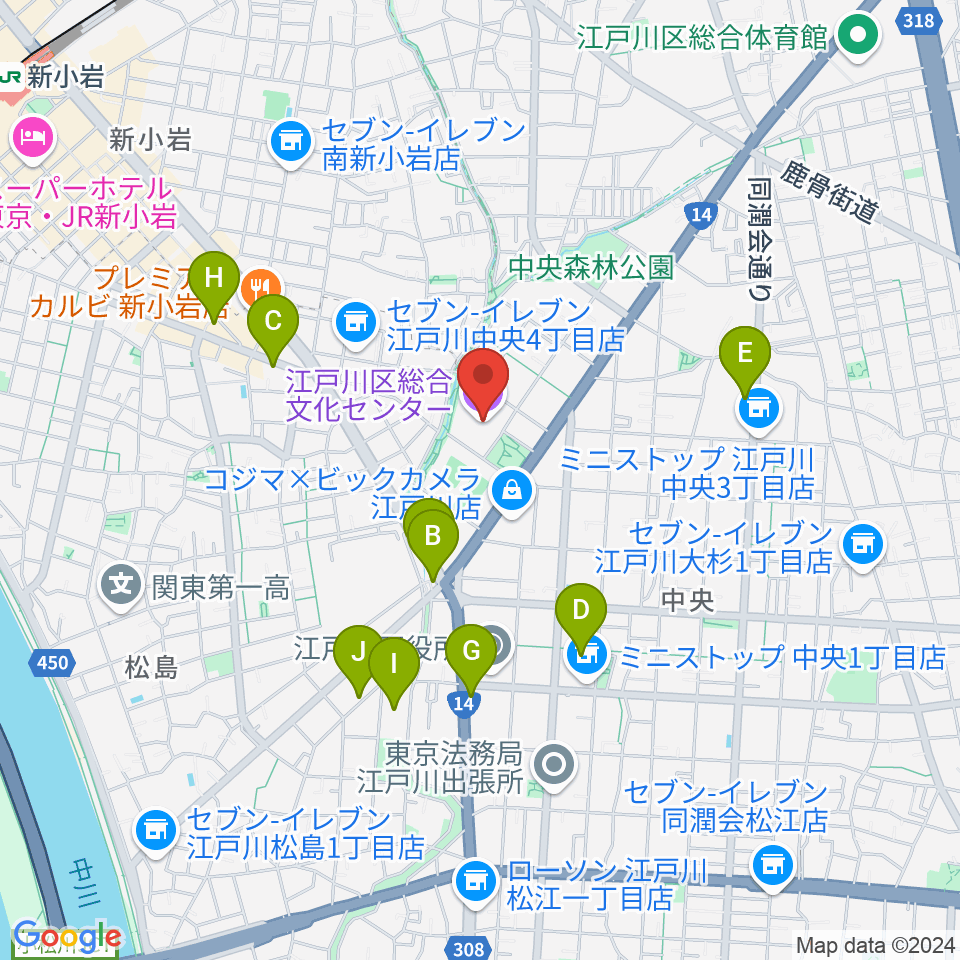 江戸川区総合文化センター周辺のカフェ一覧地図