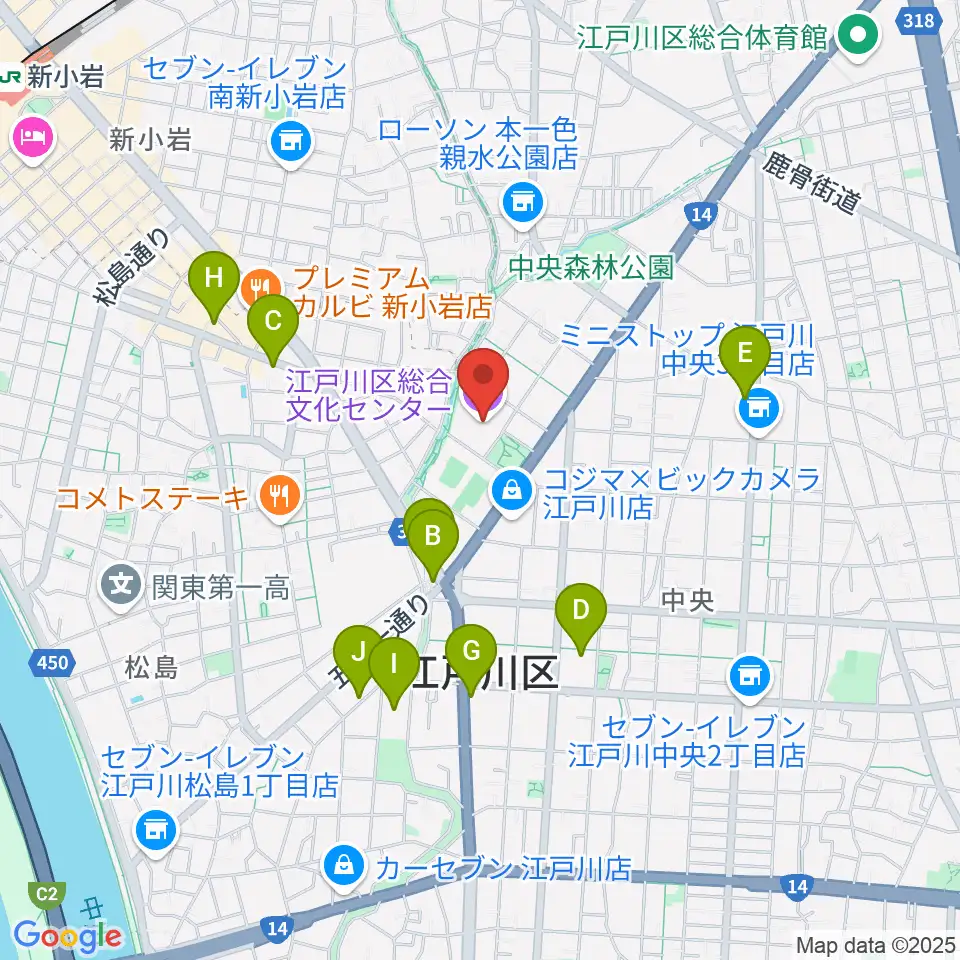 江戸川区総合文化センター周辺のカフェ一覧地図