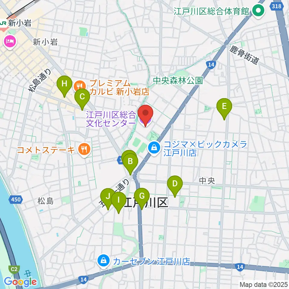 江戸川区総合文化センター周辺のカフェ一覧地図