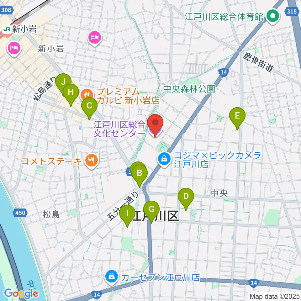 江戸川区総合文化センター周辺のカフェ一覧地図