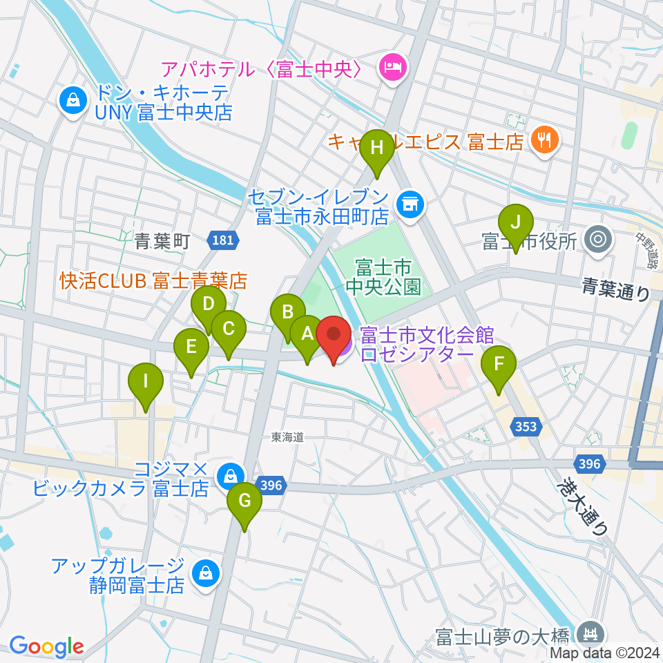 富士市文化会館ロゼシアター周辺のカフェ一覧地図