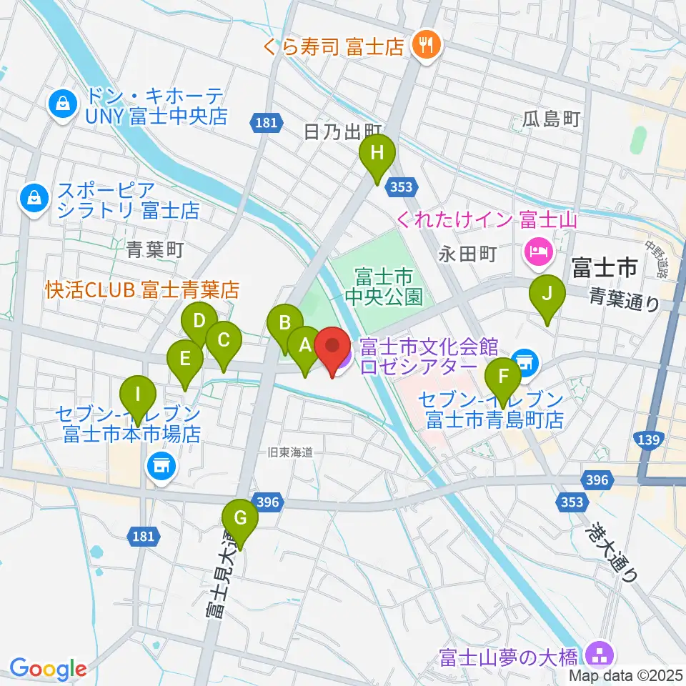 富士市文化会館ロゼシアター周辺のカフェ一覧地図