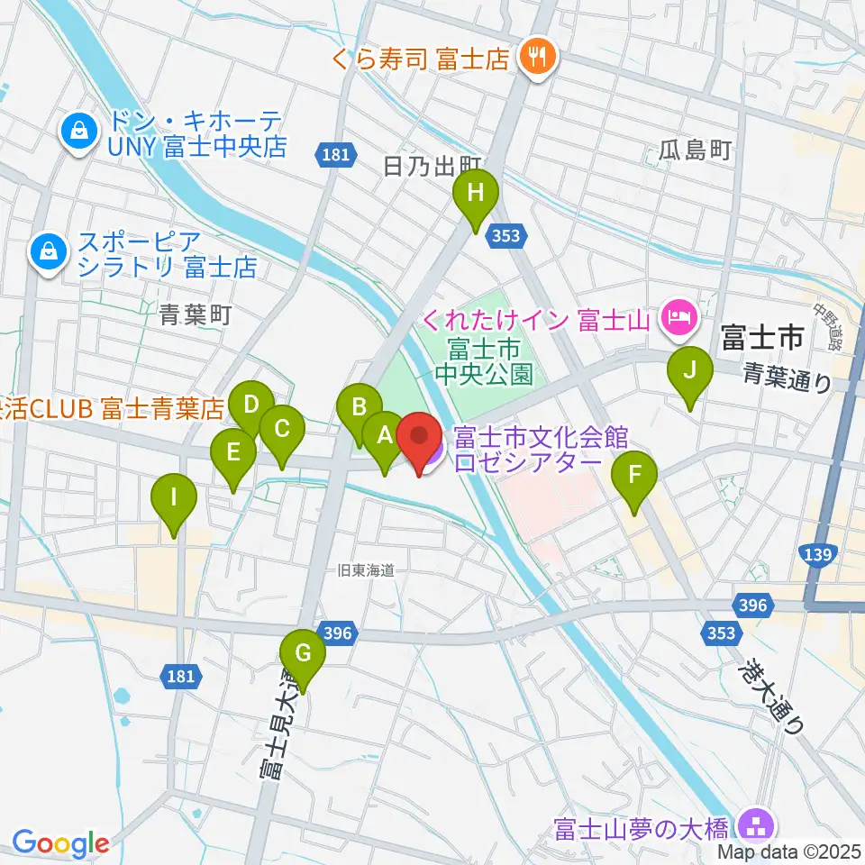 富士市文化会館ロゼシアター周辺のカフェ一覧地図