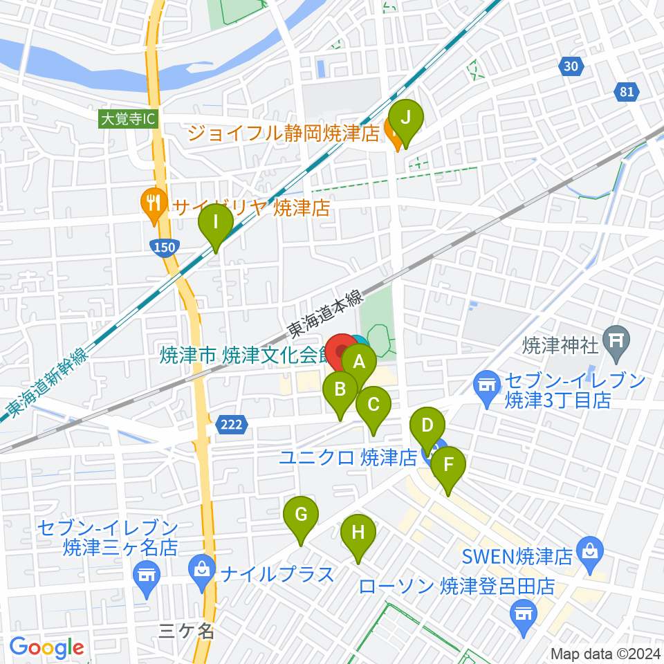 焼津文化会館周辺のカフェ一覧地図