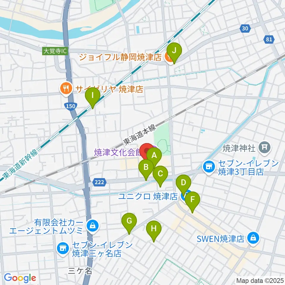 焼津文化会館周辺のカフェ一覧地図